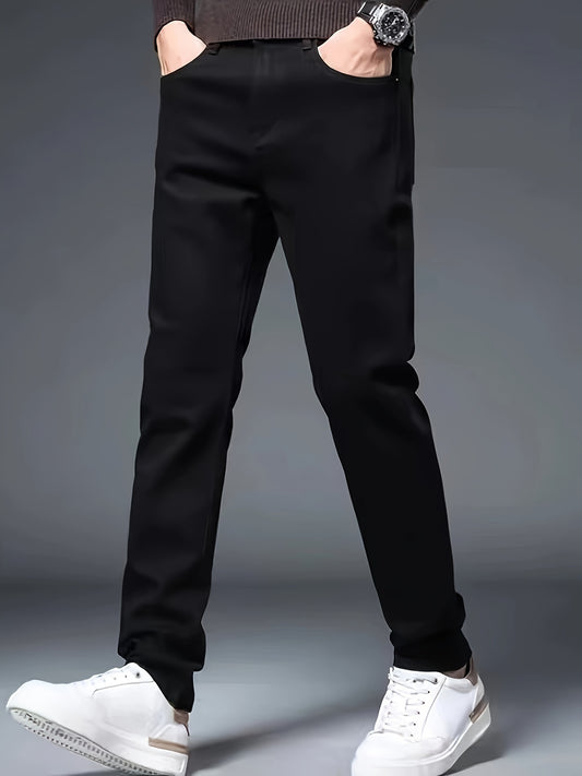 Men's Solid Regular Fit And Cuffed Dress Pants With Pockets, Casual And Chic Pants For Spring And Autumn Business And Formal Occasions, Old Money Style