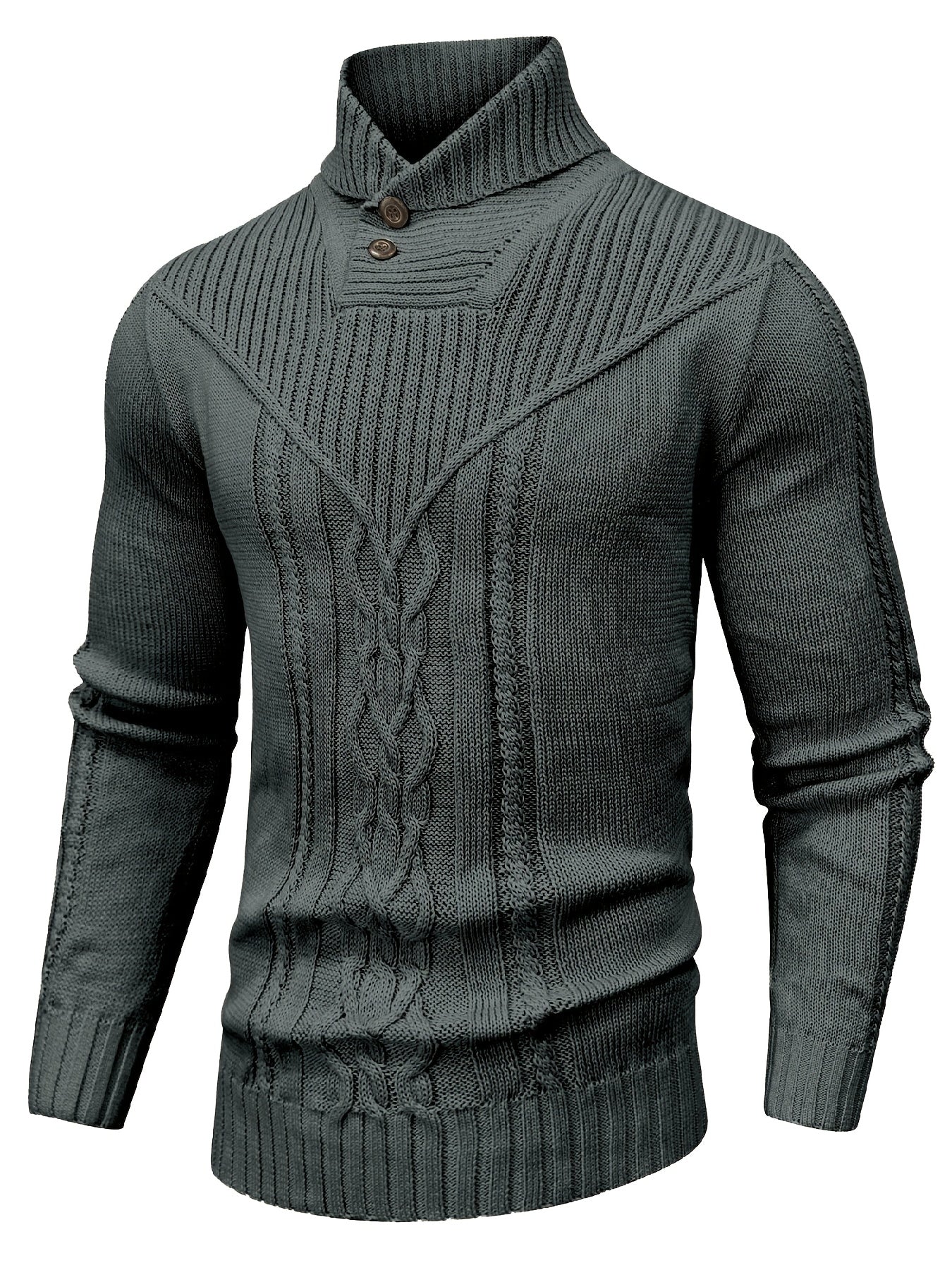Տղամարդու բարձր օձիքով տաք տրիկոտաժե սվիտեր - ձգվող նորաձև ժապավենավոր սվիտեր, էլեգանտ ջենտլմենական կարդիգան