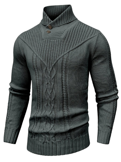 Տղամարդու բարձր օձիքով տաք տրիկոտաժե սվիտեր - ձգվող նորաձև ժապավենավոր սվիտեր, էլեգանտ ջենտլմենական կարդիգան