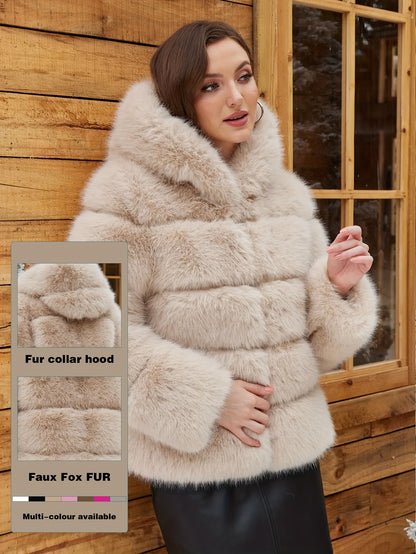Women's Elegant White faux fur coat - Luxury Winter Outerwear with Single-Button Closure, Machine Washable Cold-Weather Jacket for Evening Events, Parties & Everyday - Chic Winter Coat for Women (Solid Color, O-Line Silhouett