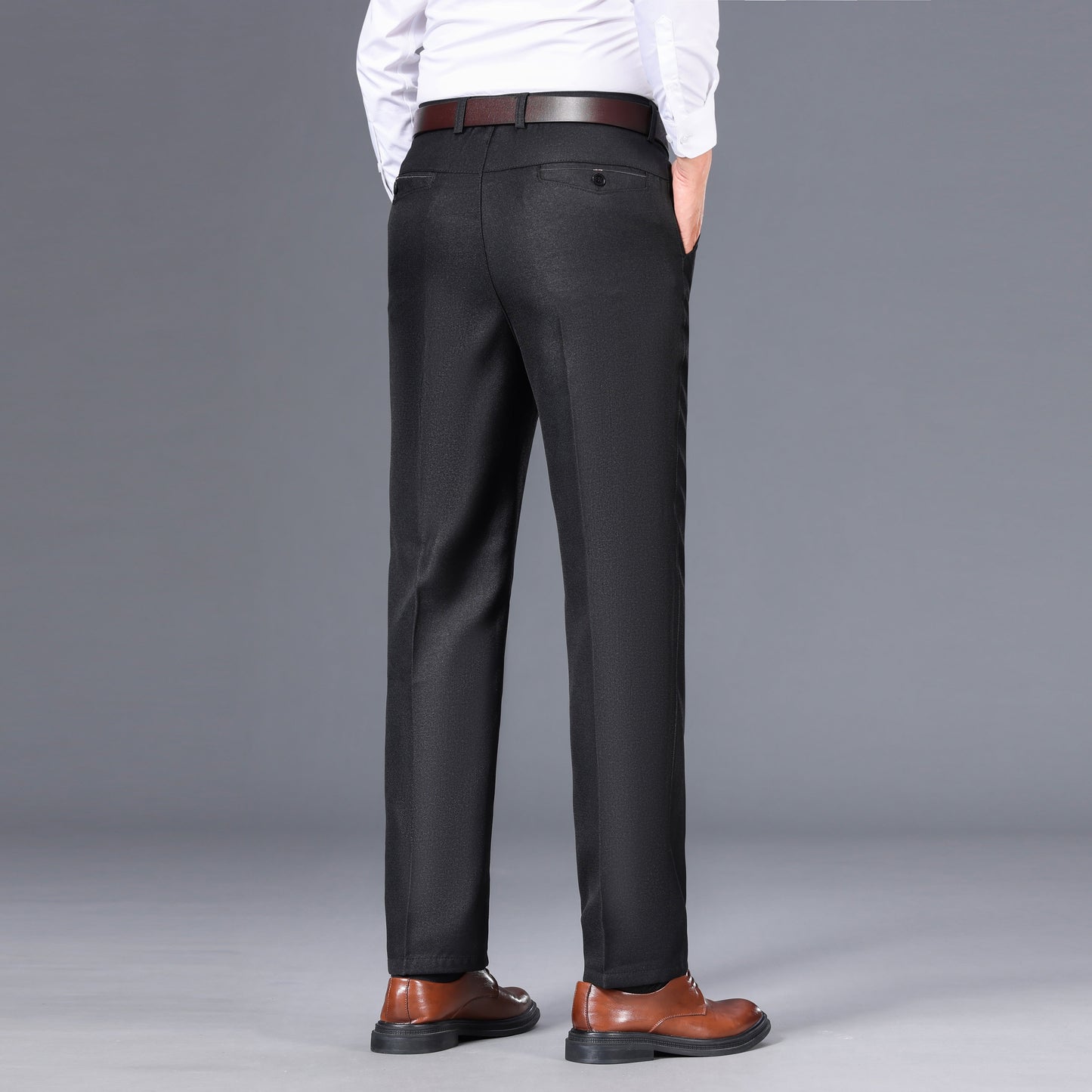 Men's Classic Gray Dress Pants - Medium Thick, Straight Fit with Slant Pockets & Zipper Closure, Polyester, Non-Stretch Fabric for Business Casual & Formal Wear, Ideal for Spring/Autumn
