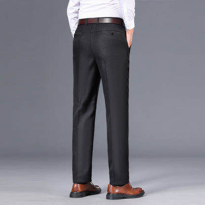 Men's Classic Gray Dress Pants - Medium Thick, Straight Fit with Slant Pockets & Zipper Closure, Polyester, Non-Stretch Fabric for Business Casual & Formal Wear, Ideal for Spring/Autumn
