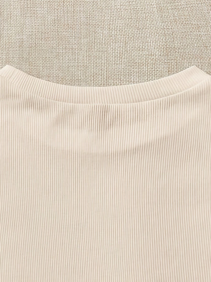 Slim Fit Ribbed Ruffle Sleeve T-Shirt for Women, Summer Chic - ayq