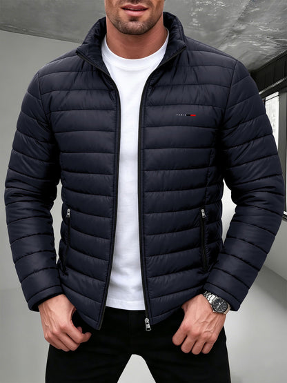Men's Lightweight Stand Collar Jacket with Zipper Pockets