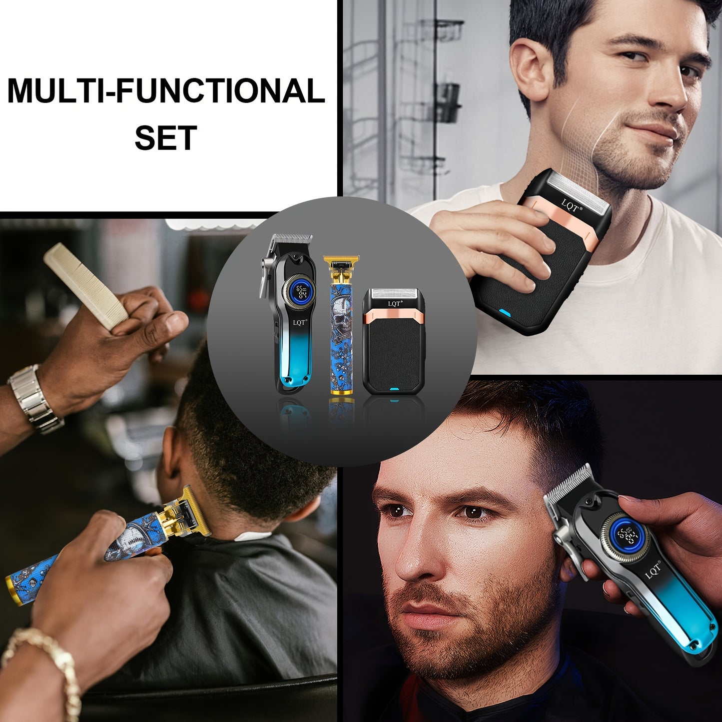 LQT 1pc/2pcs/3Ppcs Electric Hair Clipper Set/Designed for Men/Unique Graffiti Style/Men'S Grooming Kit/Beard Trimmer And Razor/Portable Home Hairdressing Tool/Men'S Gift/Father'S Day/Birthday Gift/Christmas Gift