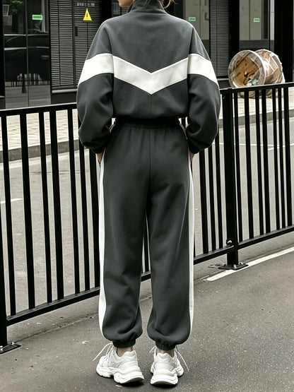 Women’s Fall/Winter Color Block Zipper Jacket and Joggers Set