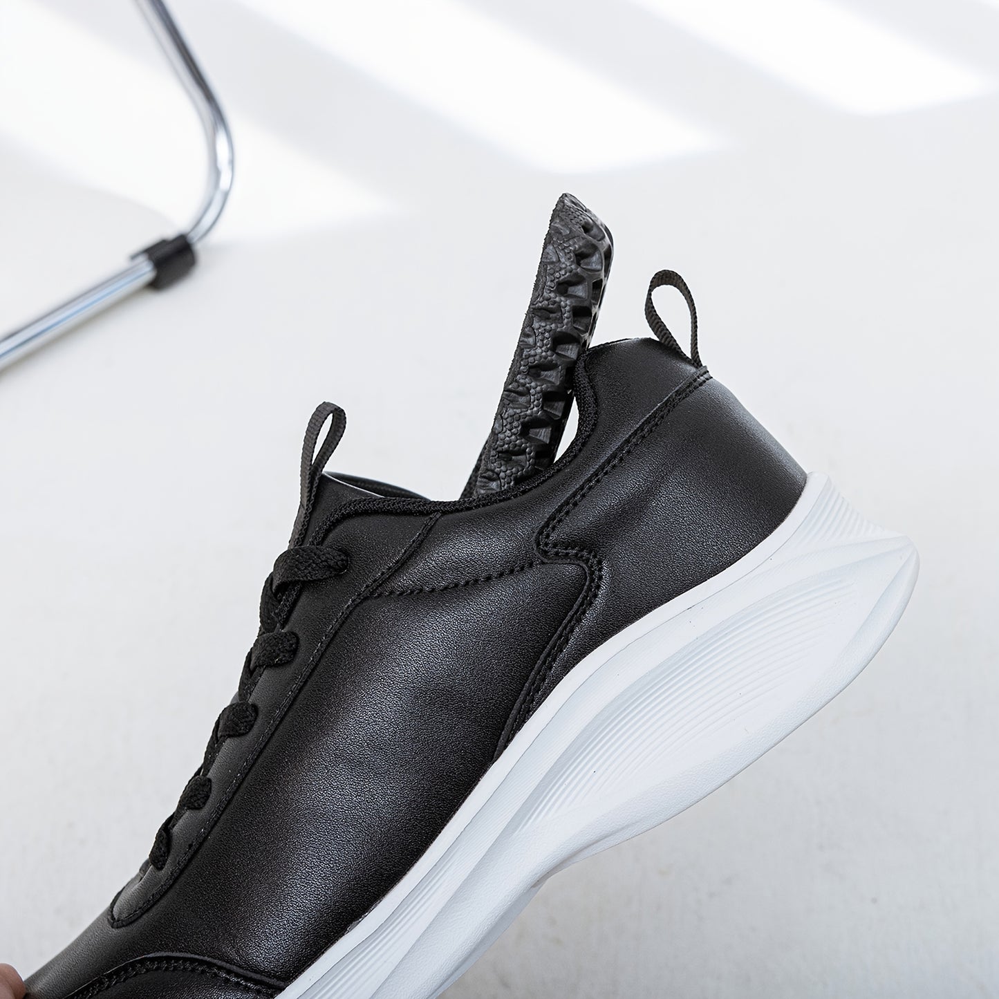 Men's Casual Sneakers Tennis Shoes - Comfortable, Versatile, and Stylish Running, Sports, and Casual Footwear. Black with White Accents, Featuring a Solid Black Synthetic Upper and Durable, Slip-resistant PVC Sole. Lace-up De - ayq