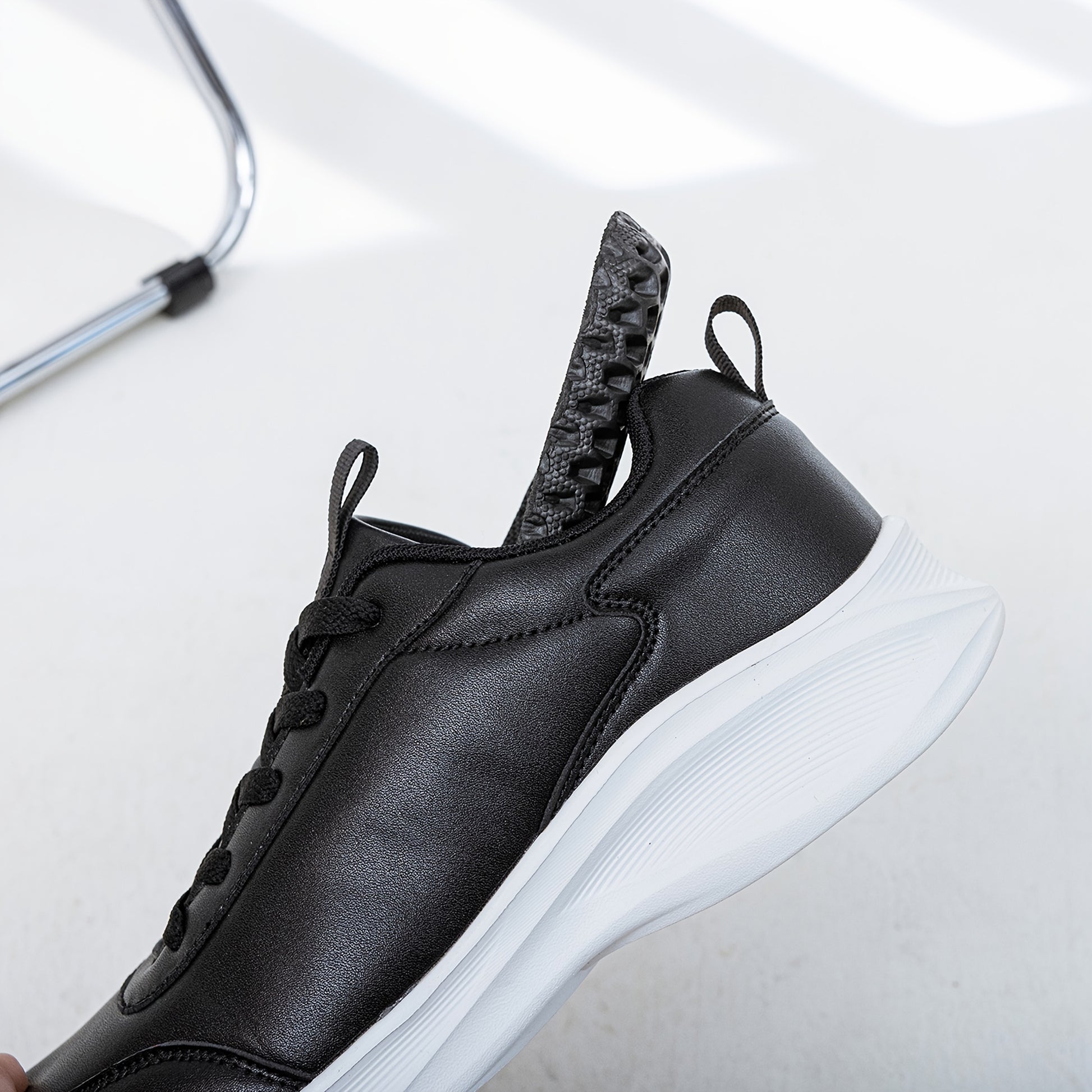 Men's Casual Sneakers Tennis Shoes - Comfortable, Versatile, and Stylish Running, Sports, and Casual Footwear. Black with White Accents, Featuring a Solid Black Synthetic Upper and Durable, Slip-resistant PVC Sole. Lace-up De - ayq