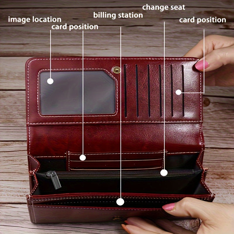hour Women's Vintage -Korean Style Wallet - Long Wallet with Clasp Closure, Multi-Card Holder (Cash/credit), Slim Envelope Design Handbag, for daily Use, Professional & Special Events - Ladies Purse