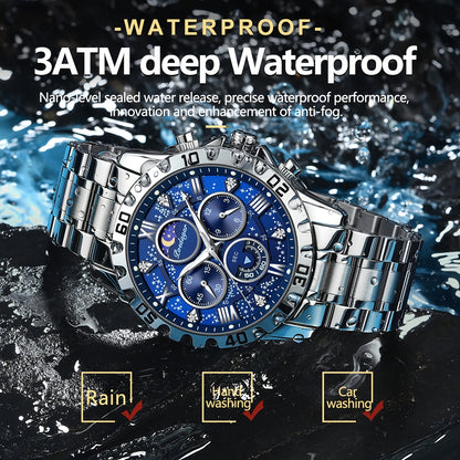 POEDAGAR Men's Casual Stainless Steel Quartz Watch with Calendar