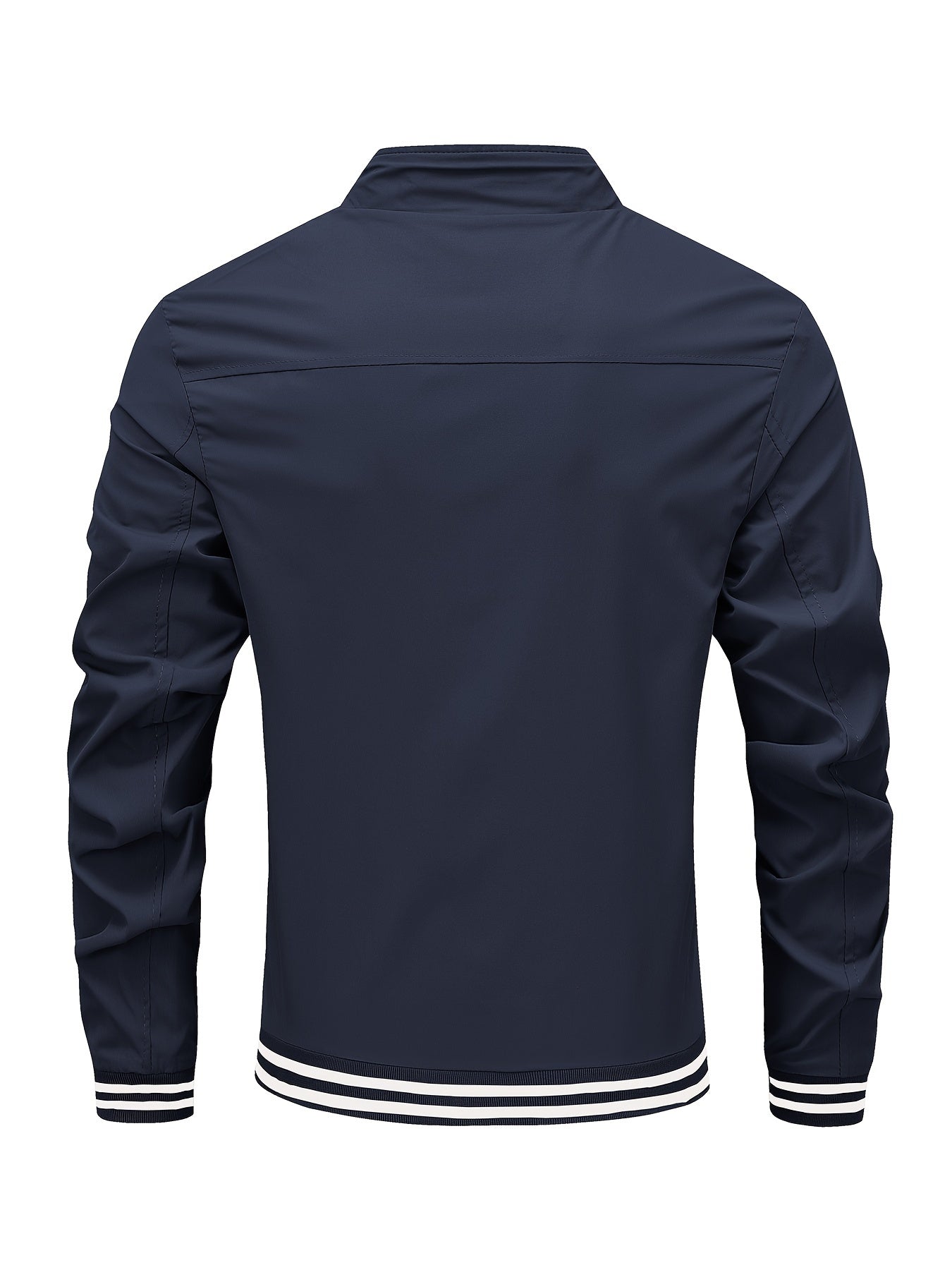 Men's Stand Collar Long Sleeve Zip Up Sports Jacket With Contrast Trim Design, Men's Spring Fall Outwear, As Gifts