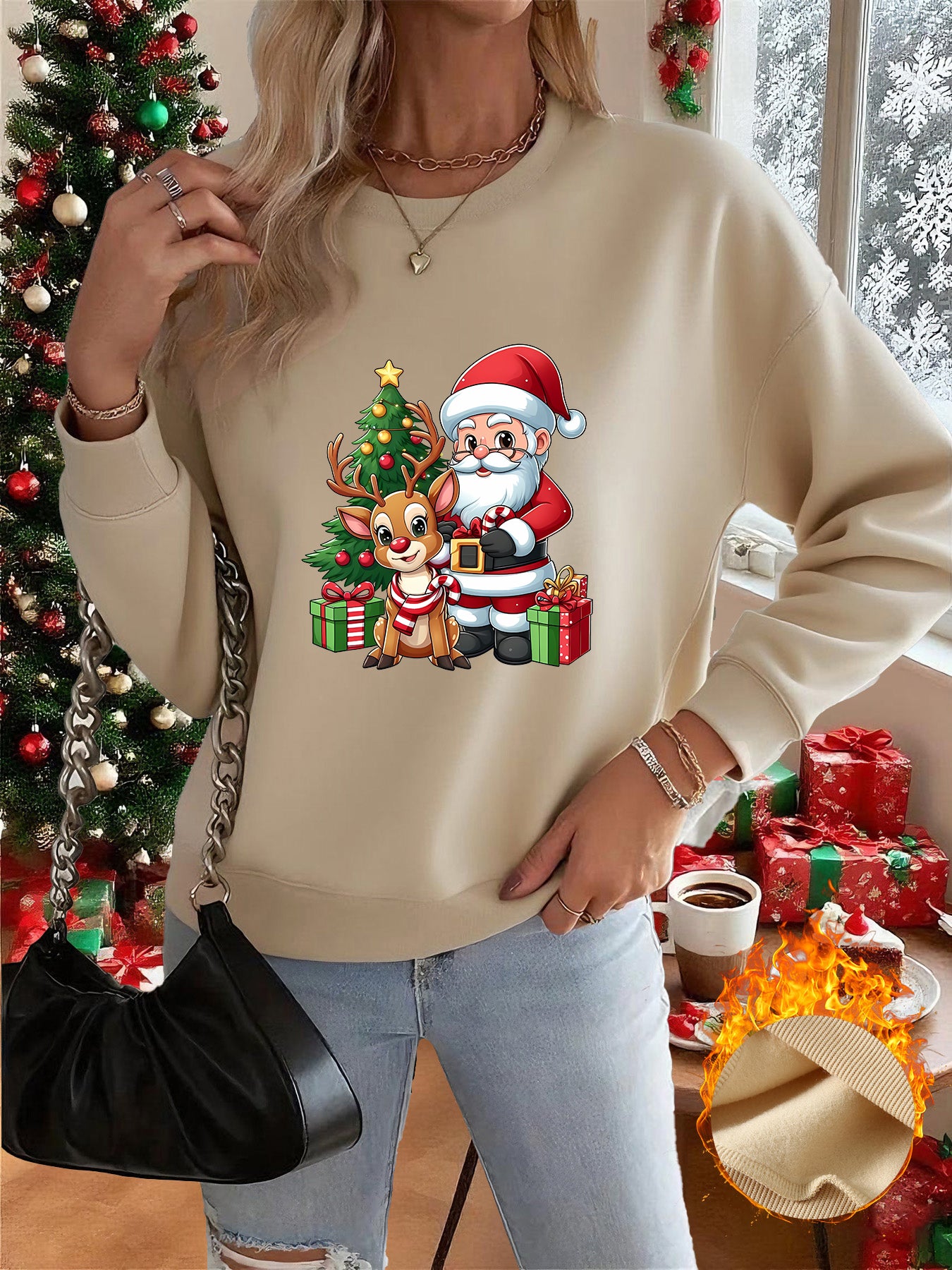 1pc Women's & Unisex Christmas Santa Reindeer Elf Print Sweater - Red Pullover Sweatshirt with Round Neck, Soft Warm Winter Sweating Jacket for Holiday Parties, Family Matching Outfits, Gift (Machine Washable) - Y2K Style All