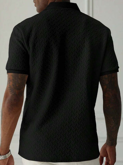 Men'S Casual Short Sleeve Knit Polo Shirt, Polyester Blend with Slight Stretch, Summer Fashion Pullover with Button Details and Print Horse Emblem