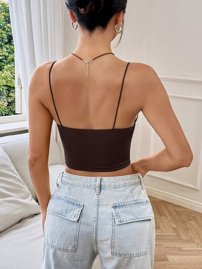 Knit Charm, Sexy Solid Color Cut-Out Crop Top - Stretchy Polyester & Elastane Blend, Machine Washable, Sleeveless with Spaghetti Straps for Women