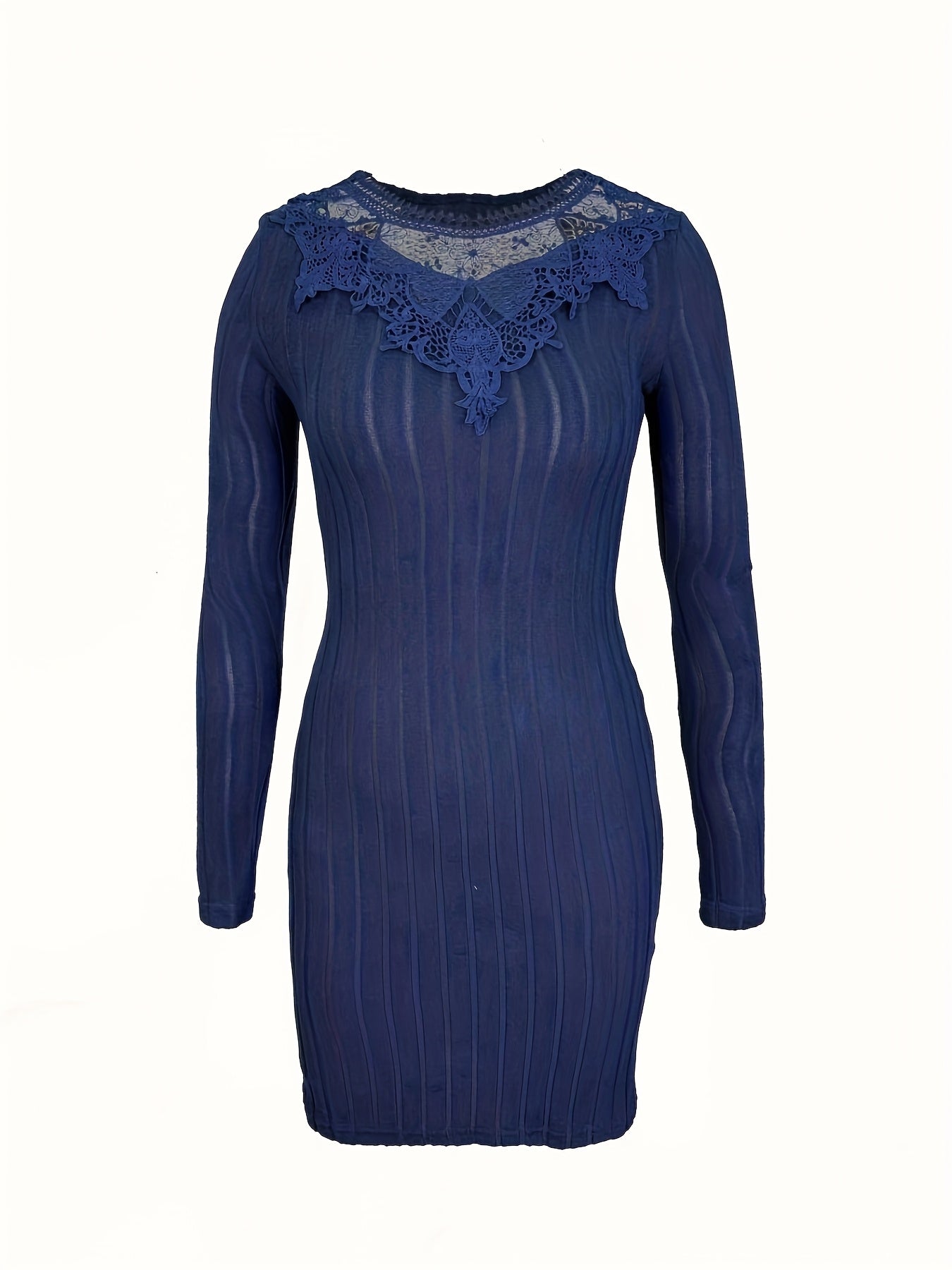 Էլեգանտ ժանյակավոր զգեստ՝ երկար թևքերով, A-գծով, բարակ, մատիտ-կիսաշրջազգեստ՝ կոնտրաստային ժանյակավոր օձիքով և եզրով, լվացքի մեքենայով լվացվող հարսանեկան հյուրերի զգեստ, գրասենյակից մինչև երեկույթի զգեստ (առանց կրծքավանդակի լցոնի, գարուն/աշուն)