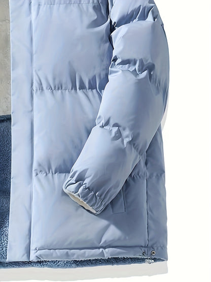 Տղամարդու երկկողմանի բրդյա ծածկույթով հաստ բաճկոն՝ առօրյա կանգնած օձիքով՝ տառերի տպագրությամբ, սովորական չափսերով, գրպաններով, պոլիեսթերային լցոնով, բազմակողմանի աշուն/ձմեռ համար, ձմեռային բաճկոն