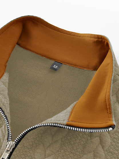 Men'S Light Blue Quilted Zip-Up Jacket - Casual Fall/Winter Outerwear with Stand Collar, Long Sleeves, and Front Pockets, Perfect for Casual Attire, Autumn Winter Apparel | Quilted Texture Jacket | Zippered Jacket