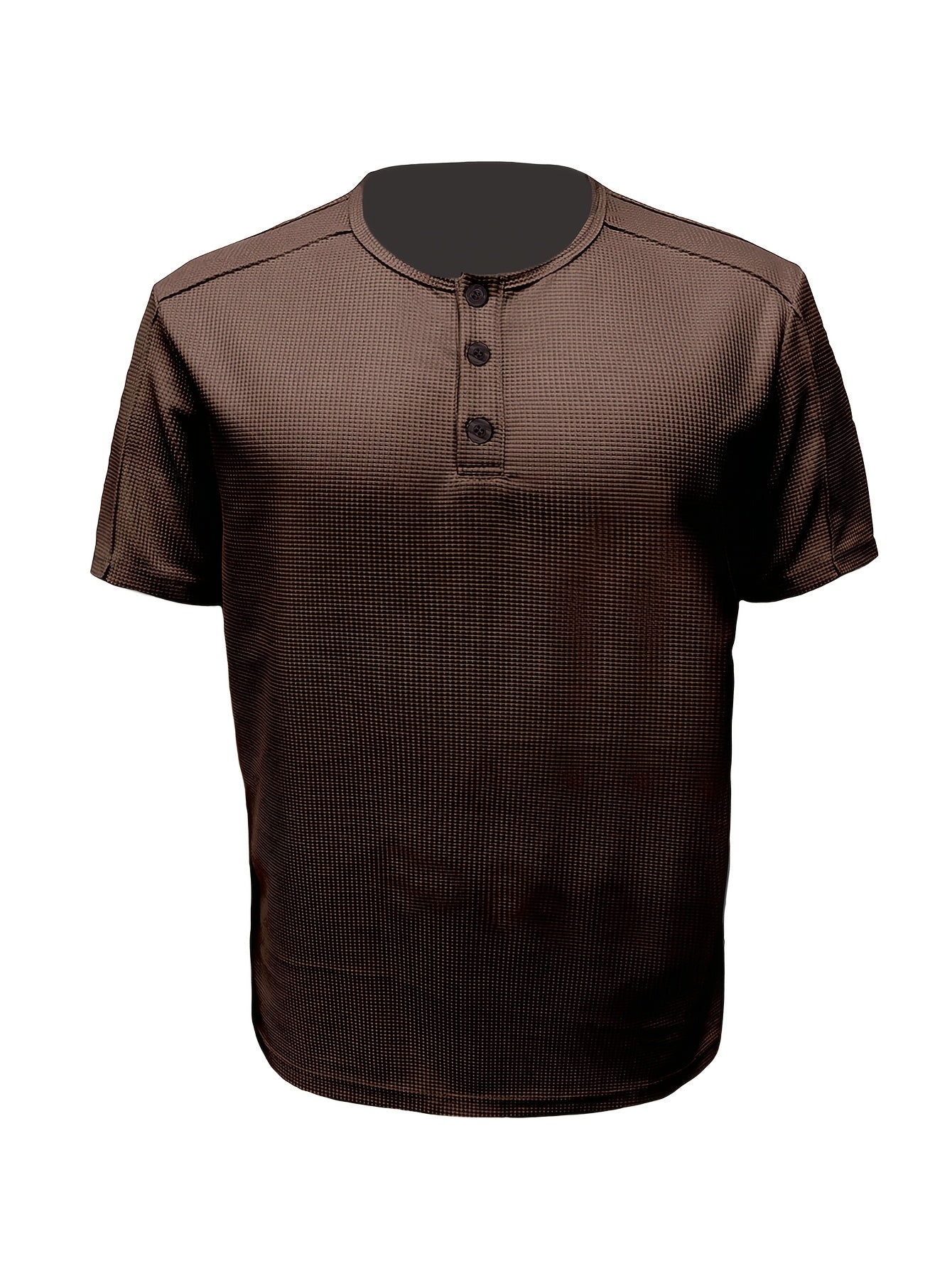 Men'S Long-Sleeve Henry Shirt in Knitted Waffle Style, Featuring Stylish Buttons And a Solid Color, Perfect for High-Quality Casual Outdoor Wear in Spring And Summer.