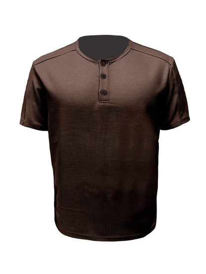 Men'S Long-Sleeve Henry Shirt in Knitted Waffle Style, Featuring Stylish Buttons And a Solid Color, Perfect for High-Quality Casual Outdoor Wear in Spring And Summer.