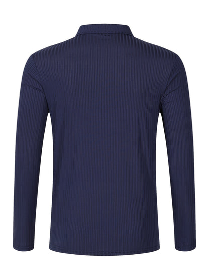 Men's Casual Sports Ribbed Long Sleeve Zipper Lapel Golf Shirt, Spring And Fall