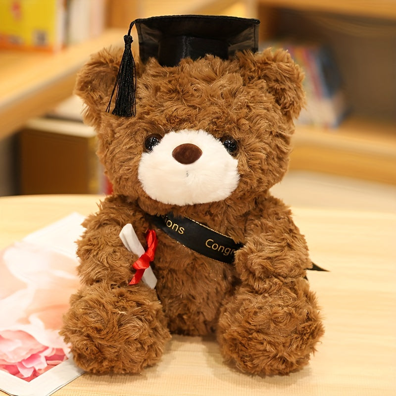 1 Graduation Bear Plush Toy, 23cm/9.1in, Two Colors Available. Ideal as a Gift for Halloween, Thanksgiving, Christmas, New Year, Valentine's Day, Mother's Day, Carnival, Easter, and Graduation Season. Suitable for Living Room