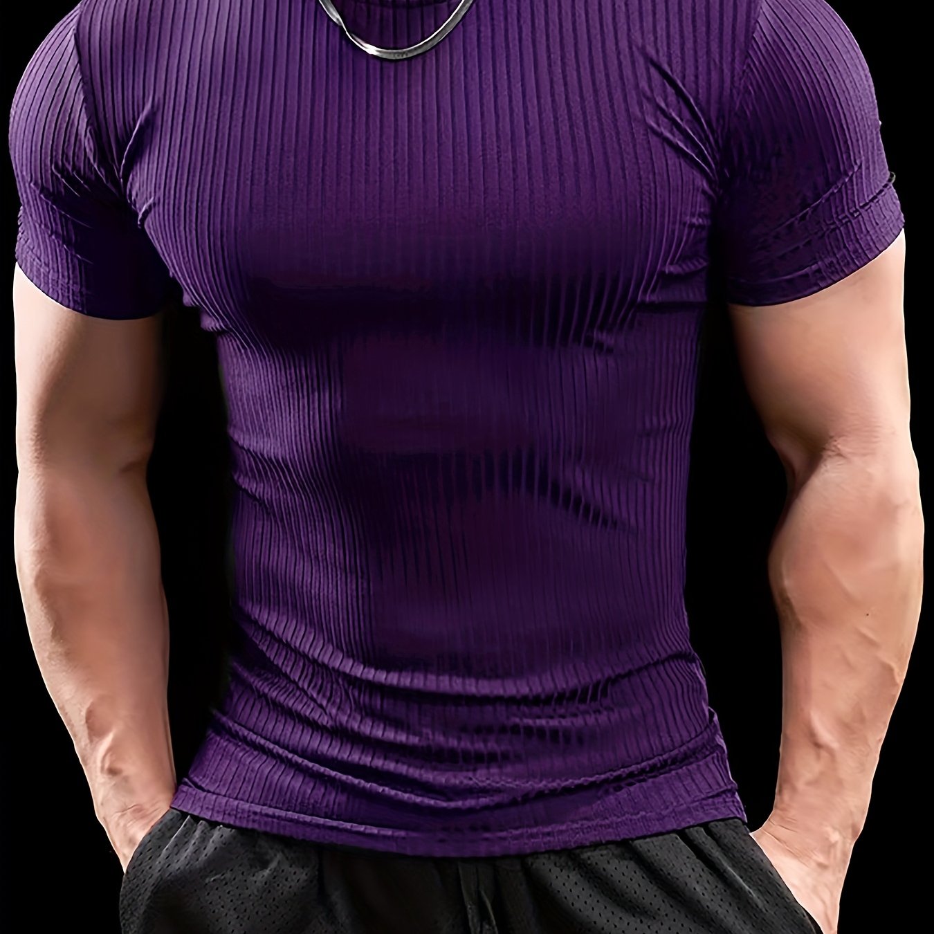 Men's Stretch Fit Short Sleeve T-Shirt - Breathable, Comfortable Polyester Blend, Solid Blue, Crew Neck, Casual  Sporty Style for Spring/Summer
