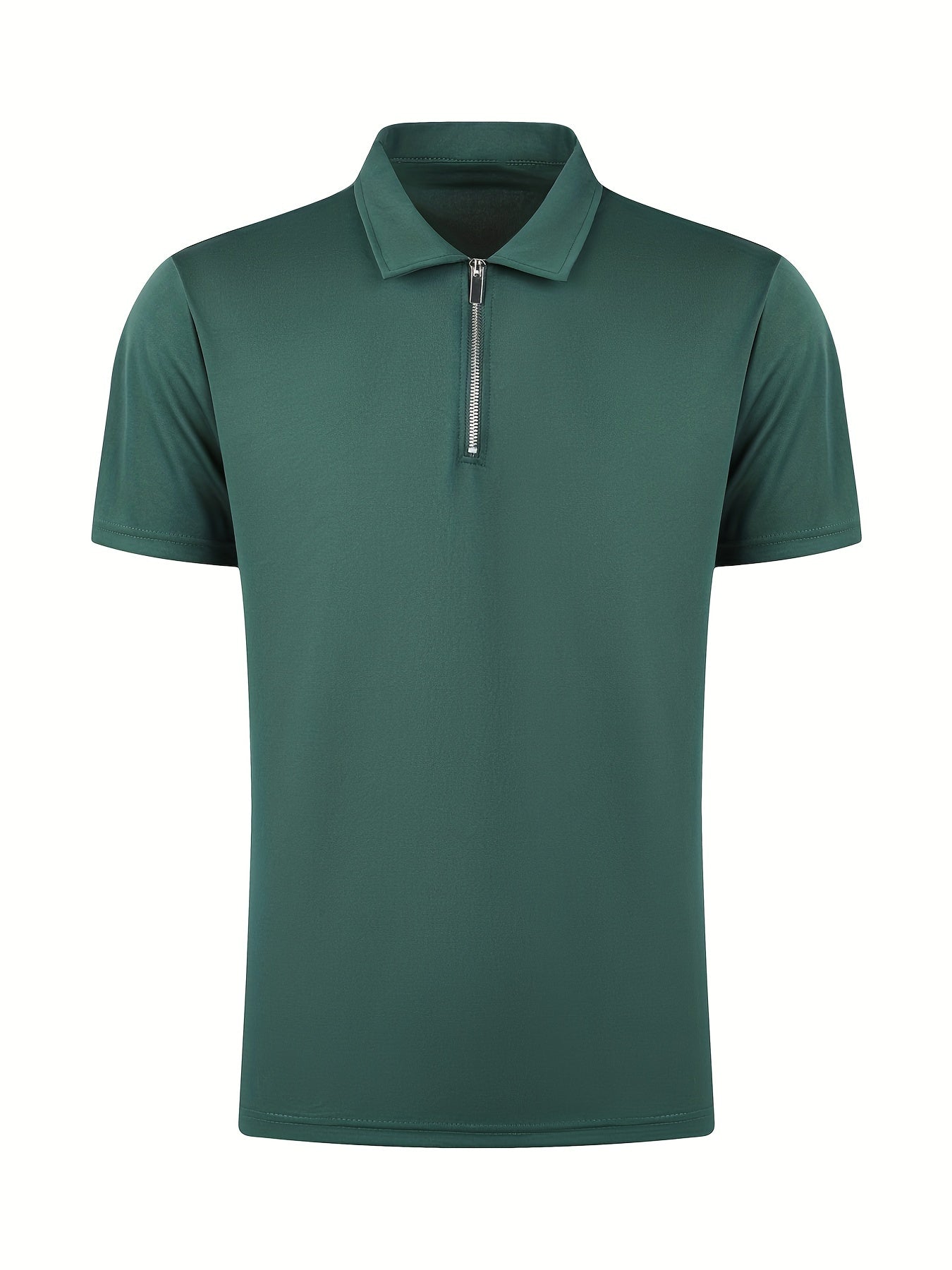 [Golf Apparel] Men's Classic White Shirt - Casual Summer Style with Short Sleeves, Zipper Collar, and Stretch Polyester Fabric - Perfect for Streetwear & Golf