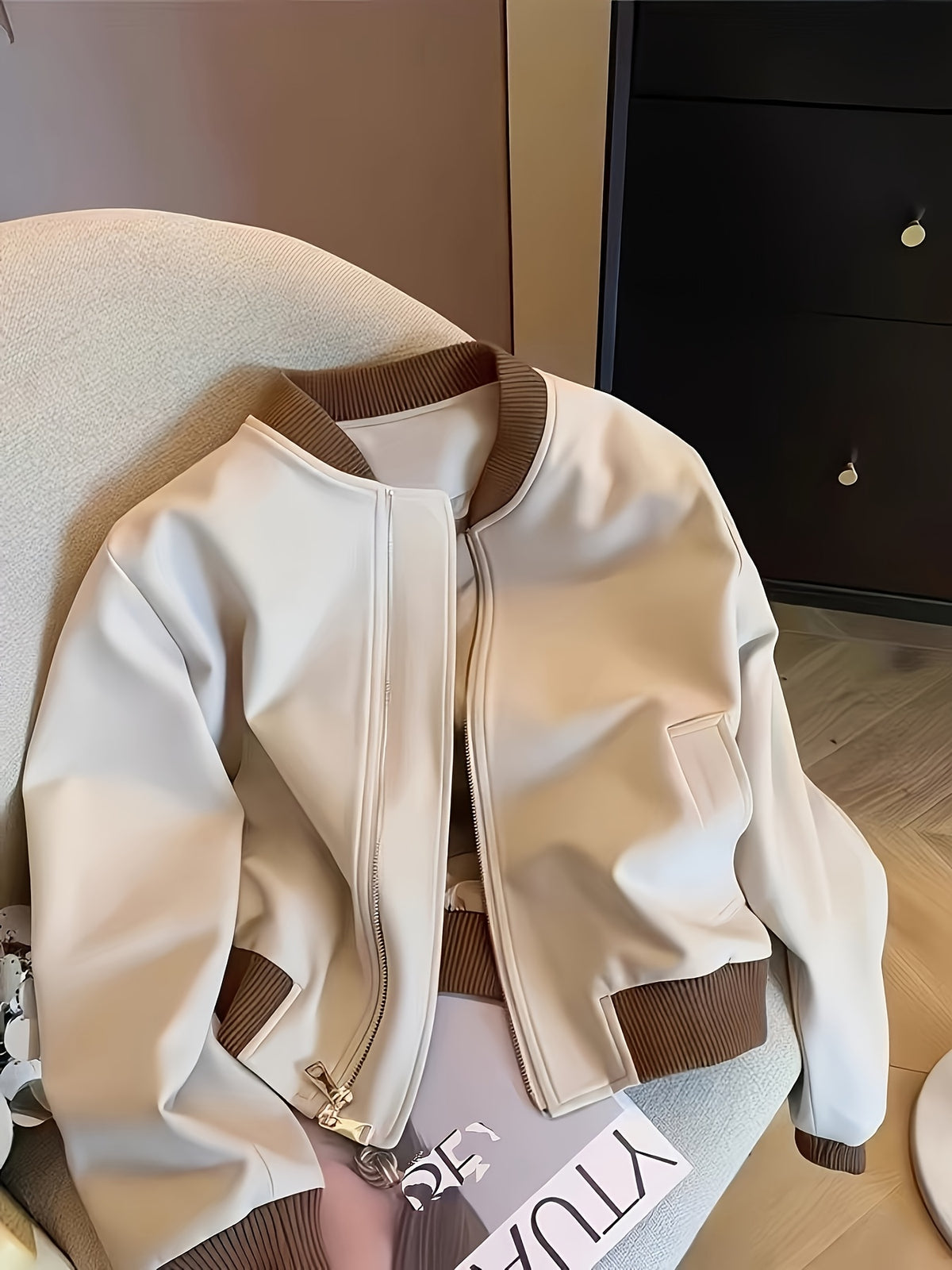 Women's Casual Color-Block Zipper Jacket with Pockets