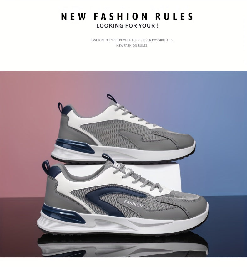 Men'S Plus Size Fashion Sneakers - Breathable Mesh Lace-Up Casual Shoes with Thick PVC Sole, Low-Top Design for All Seasons, Spring/Summer/Fall, Versatile Streetwear, Allseason Shoes | Minimalist Sneakers | Durable PVC Sol - ayq