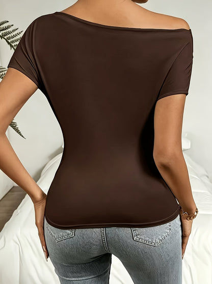 Women's Elegant Slim-Fit Cross-Front T-Shirt for Spring/Summer