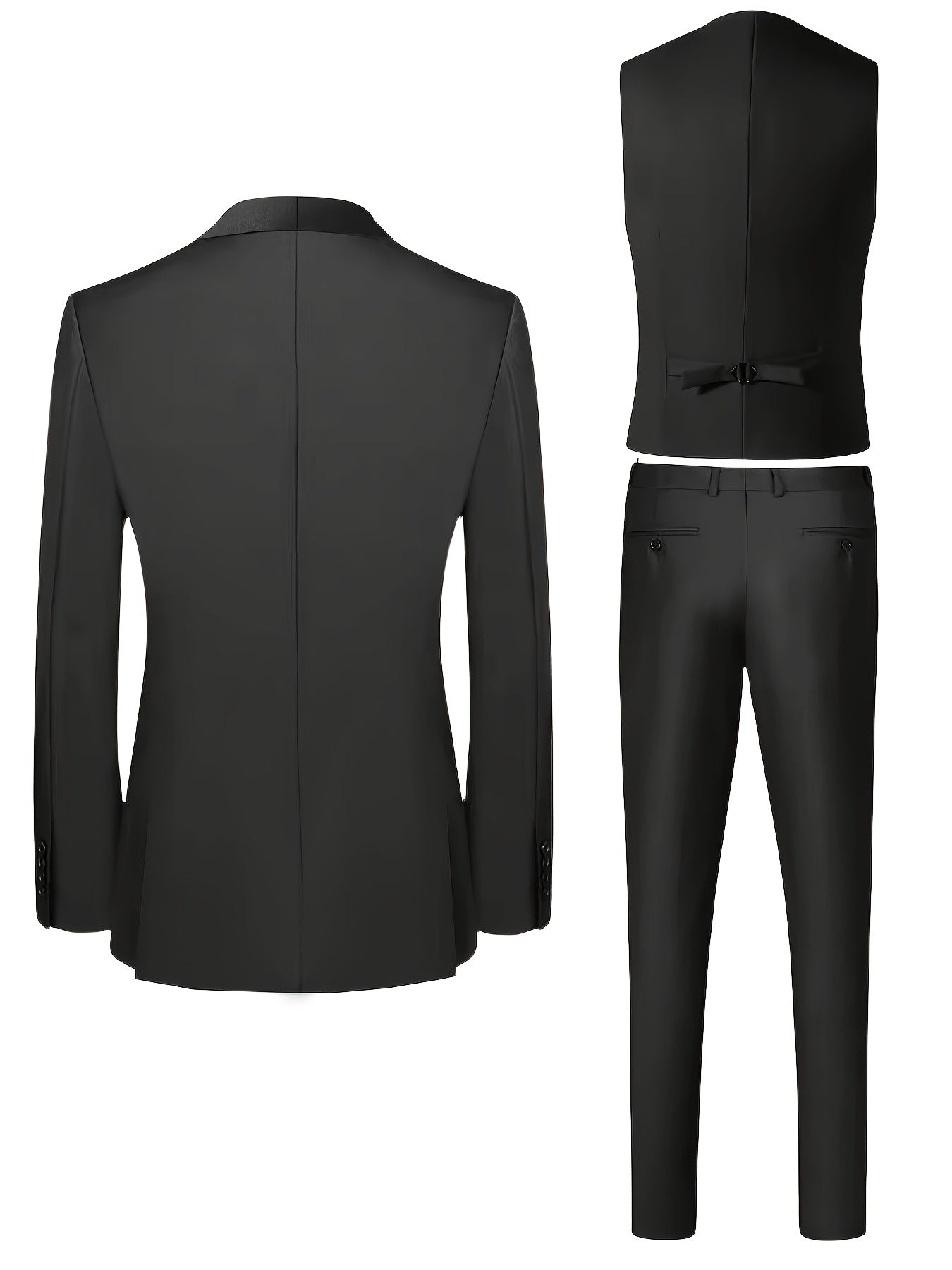 Men's 3-Piece Polyester Suit with Vest and Pants, Formal Workwear