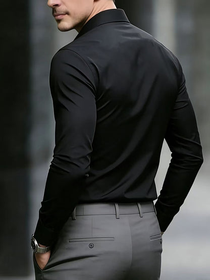 Men's Business Casual Shirt and Trousers Set - Polyester, All Season