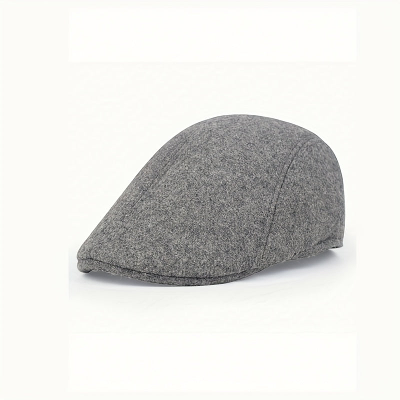 Street Style Solid Color Beret Cap, Casual Front-Brim Sun Protection Hat, Woven, with Polyester 65% and Cotton 35%