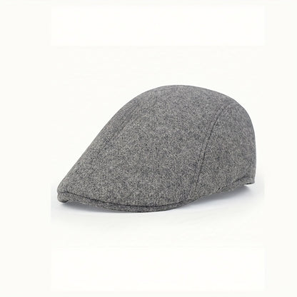 Street Style Solid Color Beret Cap, Casual Front-Brim Sun Protection Hat, Woven, with Polyester 65% and Cotton 35%