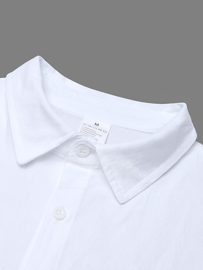 Men's Casual Linen Lapel Shirt & Buckle Pants Set for Spring/Fall