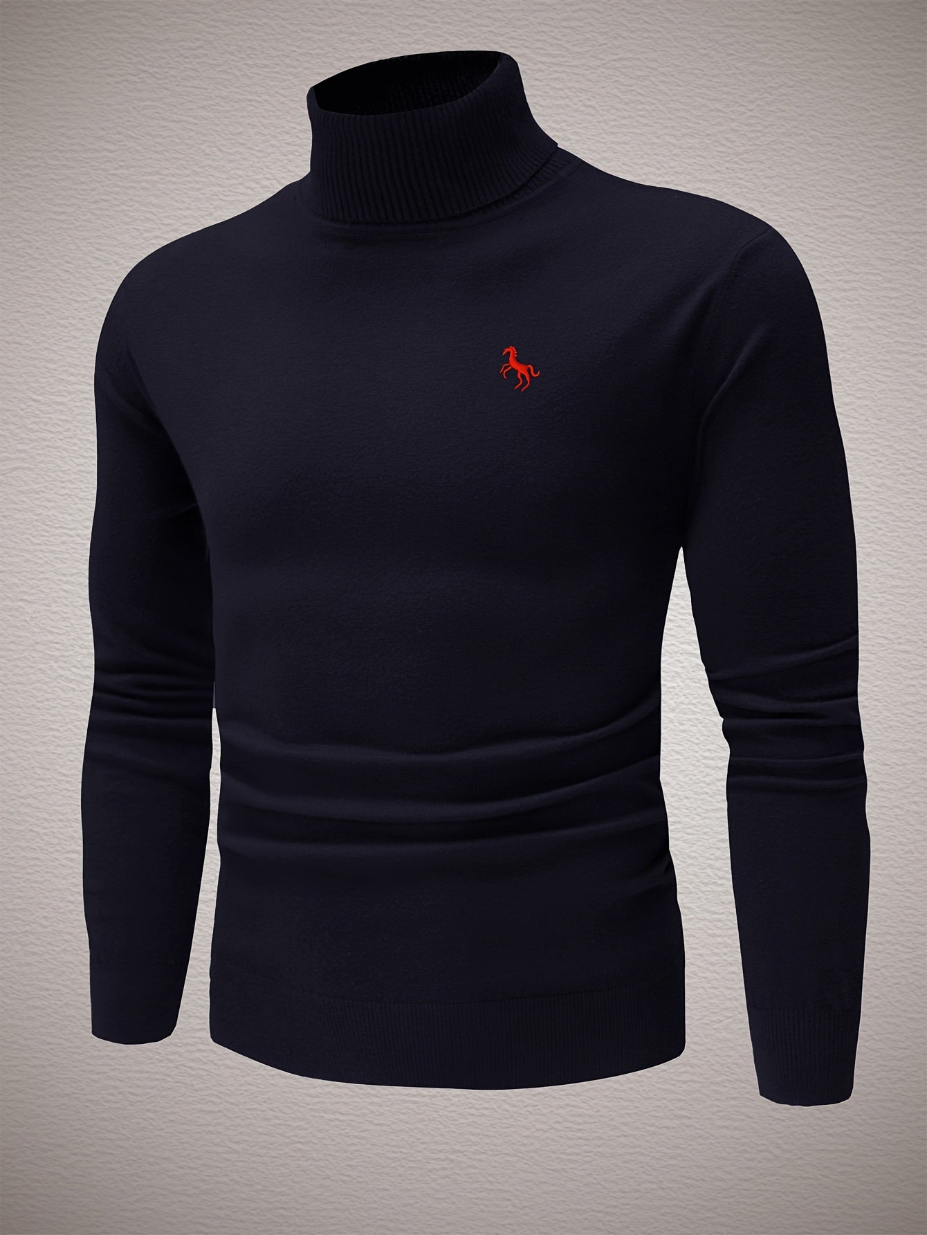 Men's Slim Fit High-Neck Knitted Pullover Sweater for Fall/Winter