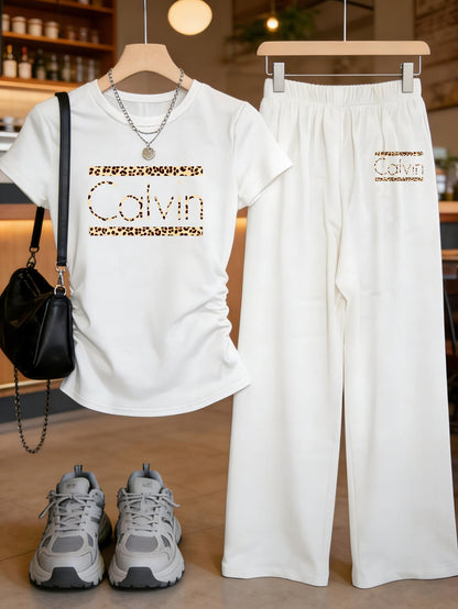 Women’s Y2K T-Shirt & Pants Set with Slim Fit and Print