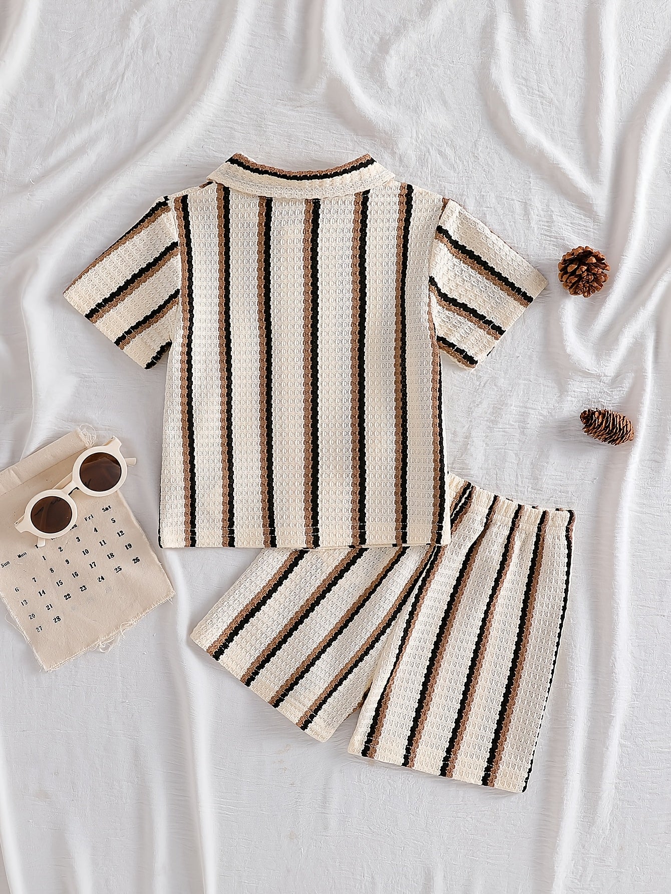Boys' Summer Striped Waffle Knit Shirt & Shorts Set