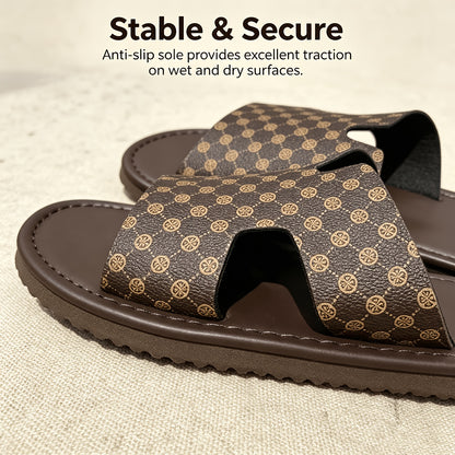 Men's Casual PU Slides, Soft Sole Non-Slip Summer Sandals