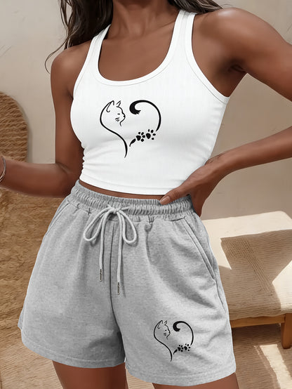 Buttery-Soft Crop Tank & Drawstring Shorts Set for Casual Wear