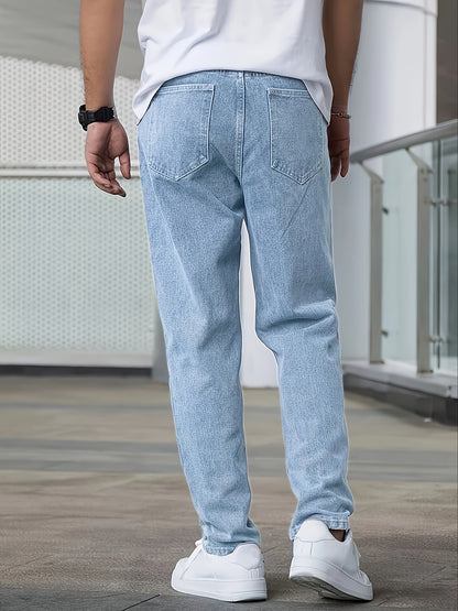 Men's Casual Straight Leg Blue Jeans - Cotton Blend, Non-Stretch Denim, Machine Washable, Classic Fit for All Seasons