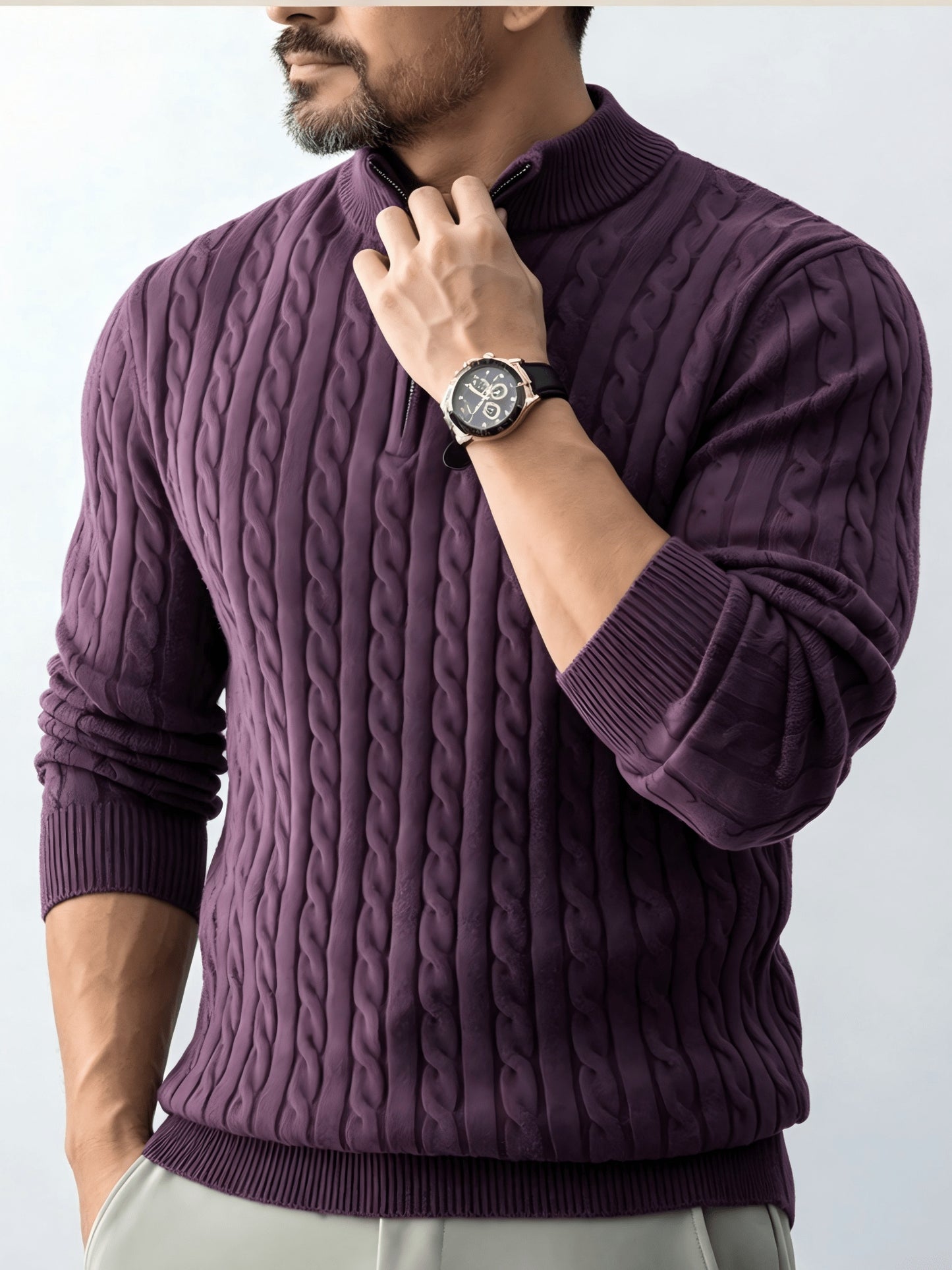 Men's Casual Quarter-Zip Knit Pullover for Spring and Fall