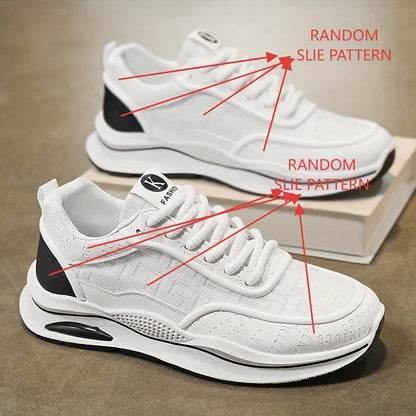 Men's Lightweight Breathable Low-Top Sneakers - PU Upper  PVC Sole, White/Navy/Red Accents, Lace-Up Round Toe for Casual, Outdoor, Running  Gym - All-Season Comfort Shoes, Casual Footwear, Geometric Pattern, Comfortable Fit