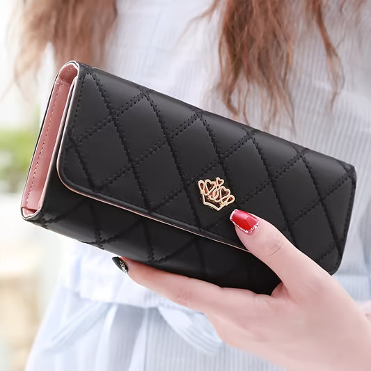 New fashion diamond metal crown Women's wallet tri-fold wallet long large-capacity mini wallet zipper Synthetic Leather wallet