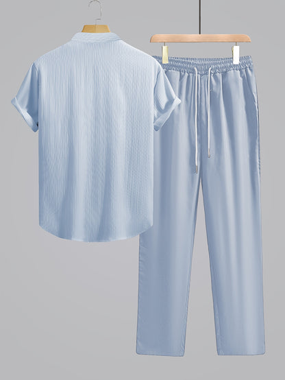 Men's Summer Casual Lapel Short Sleeve Shirt & Pants Set