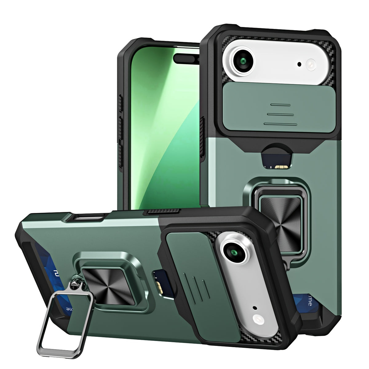 Retro PVC Phone Case with Sliding Camera Slot and Ring Stand