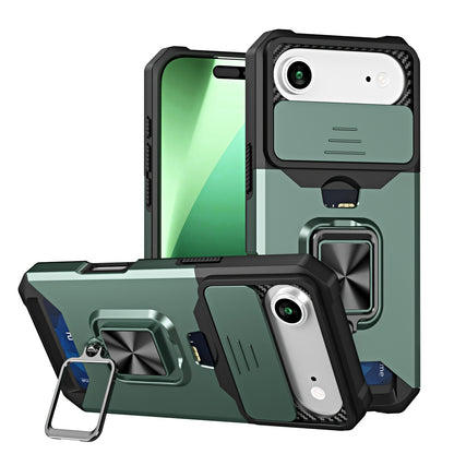 Retro PVC Phone Case with Sliding Camera Slot and Ring Stand
