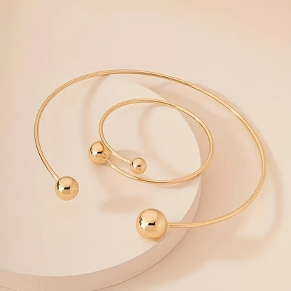 2pcs Metal Glossy Adjustable Bracelet and Necklace Set