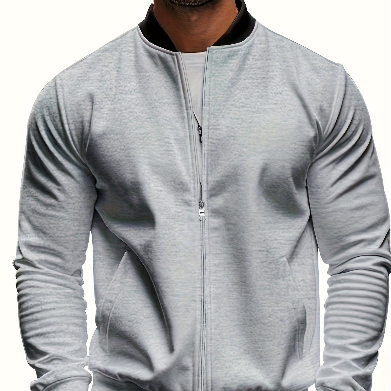 Men's Lightweight Stand Collar Jacket - Olive Green Softshell Zipper Jacket with Pockets, Regular Fit for Spring/Fall Hiking & Casual Outdoor Wear, Hiking Accessories