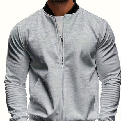 Men's Lightweight Stand Collar Jacket - Olive Green Softshell Zipper Jacket with Pockets, Regular Fit for Spring/Fall Hiking & Casual Outdoor Wear, Hiking Accessories